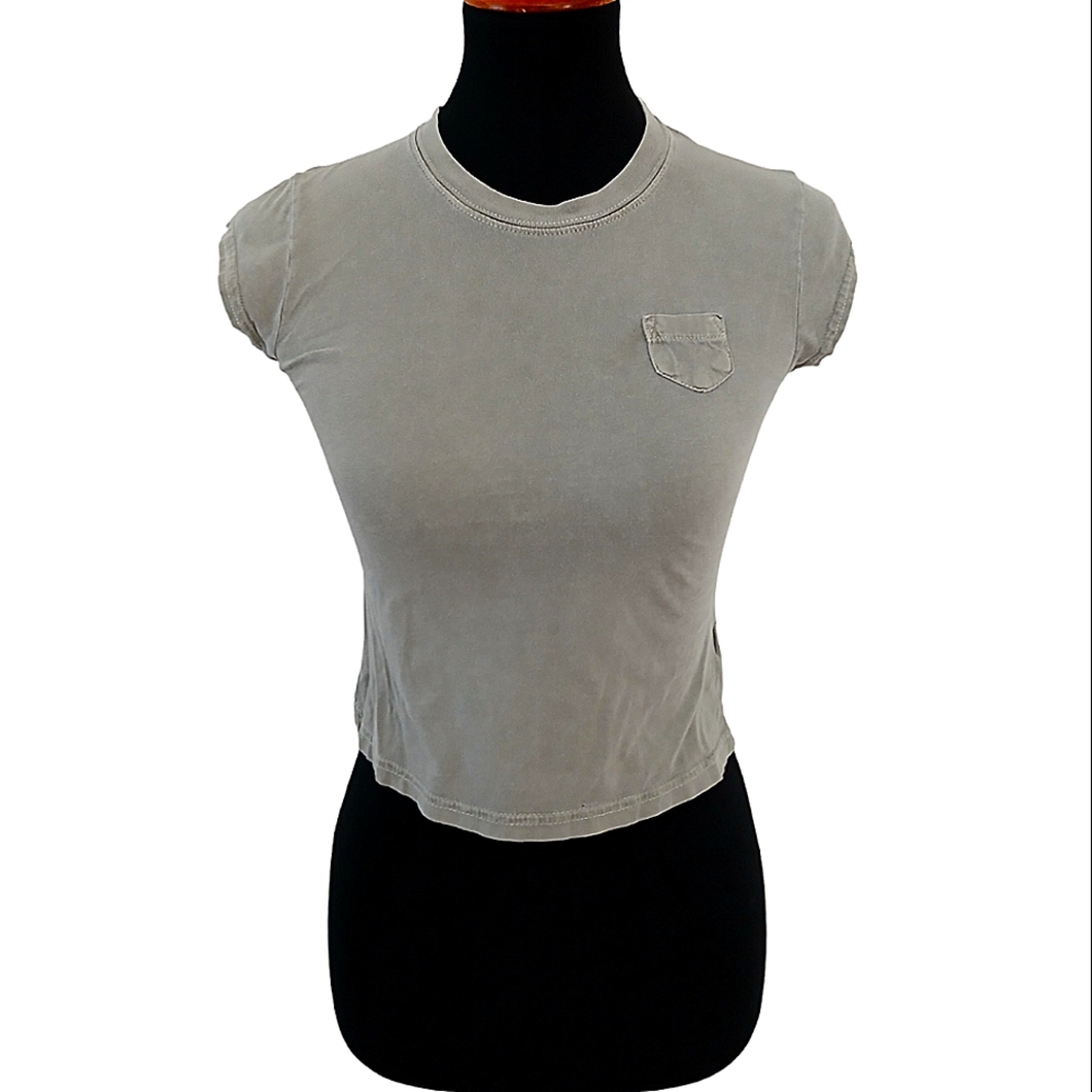 Vintage Guess Shrunken Pocket Tee Women's T-shirt Size Small Faded Olive Green